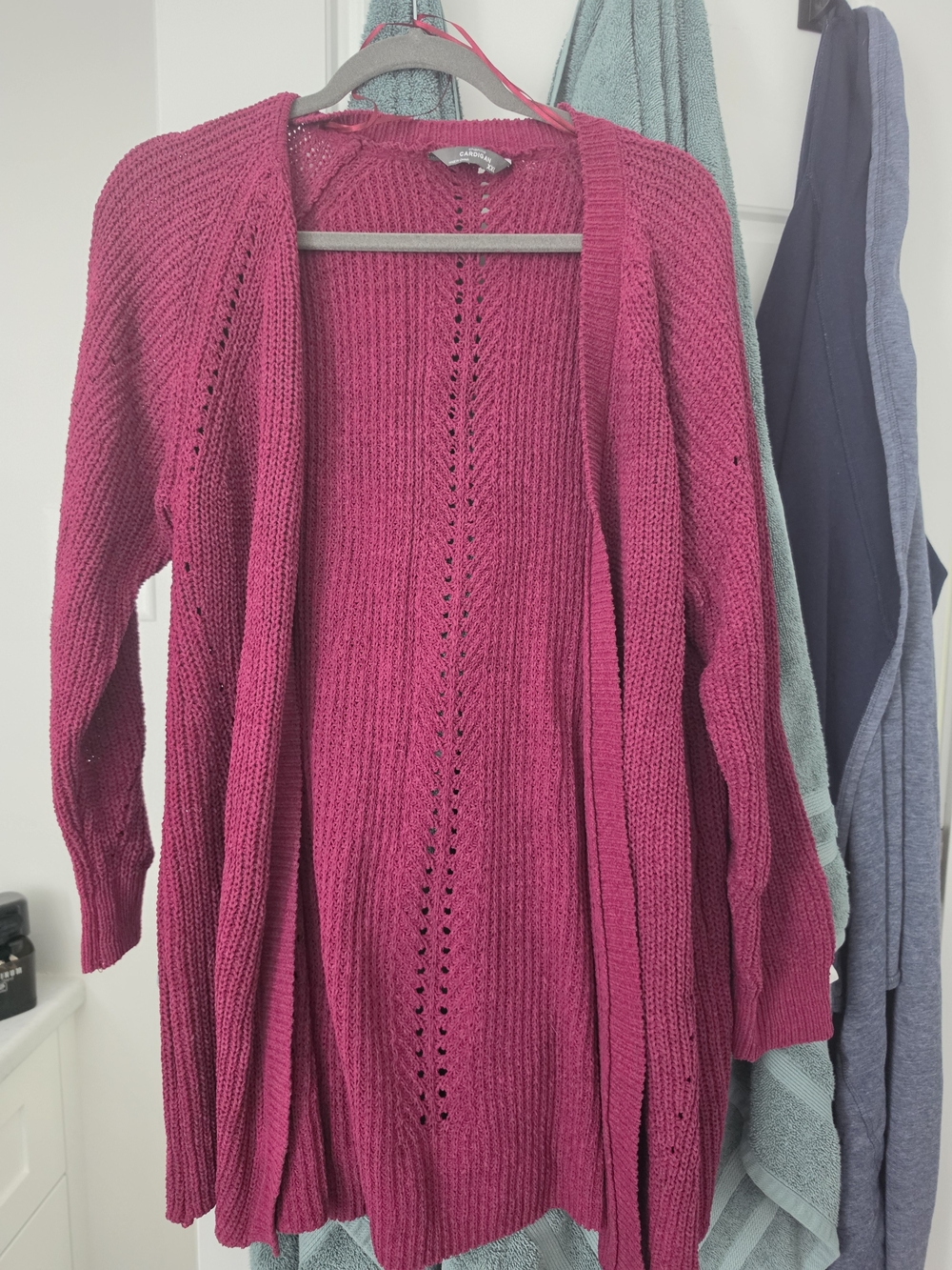 Open-Front Fuchsia Knit Cardigan Sweater
